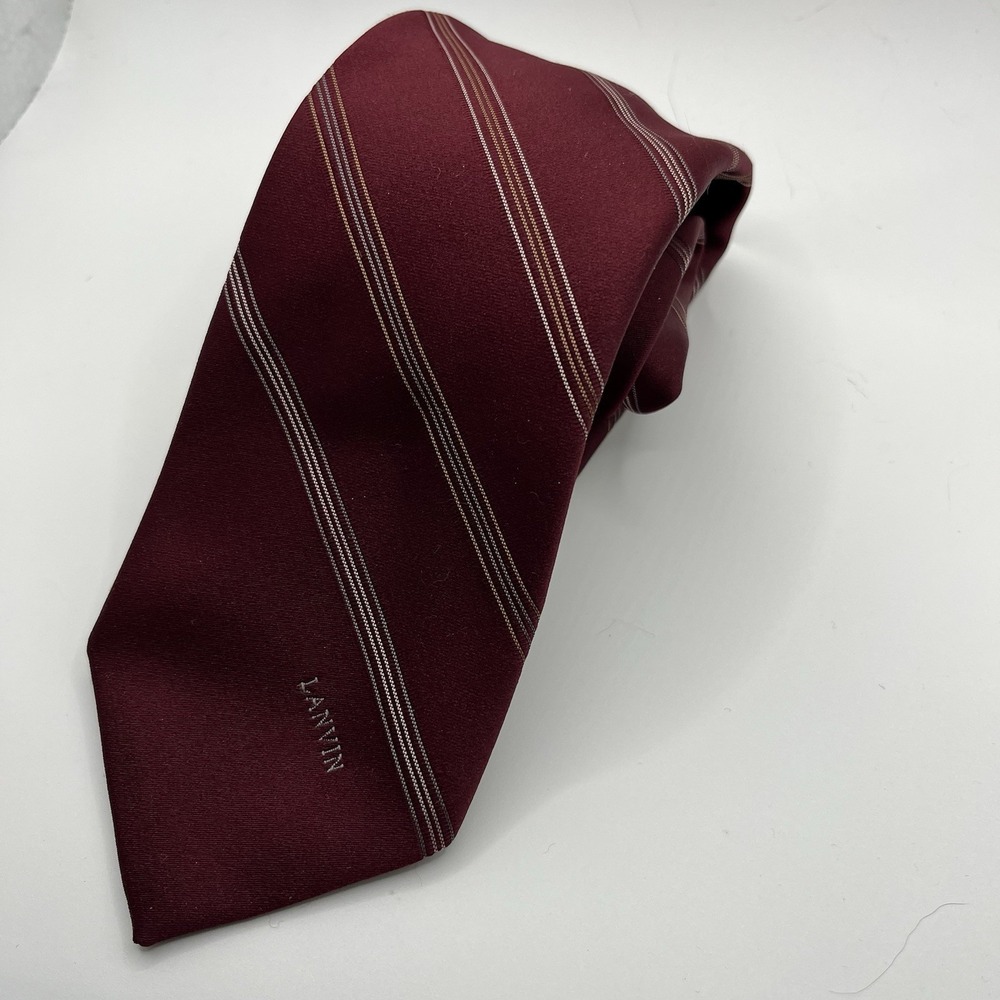 Vintage Lanvin Tie Burgundy With Stripes Paris-New York